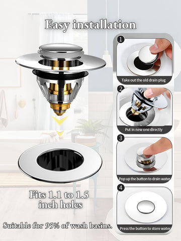 Megory Sink Plug Replacement, Pop up basin plugs,Universal sink stopper, Stainless Steel Drain for Kitchen and Bathroom,Bath,Basin(A)