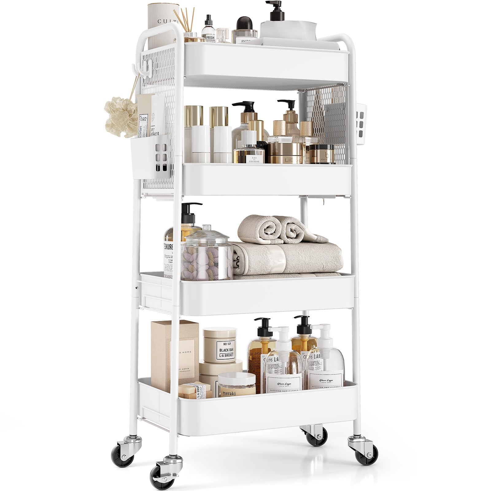 Urackify 4 Tier Storage Trolley on Wheels, White
