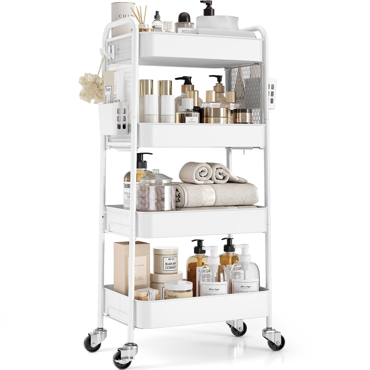 Urackify 4 Tier Storage Trolley on Wheels, White