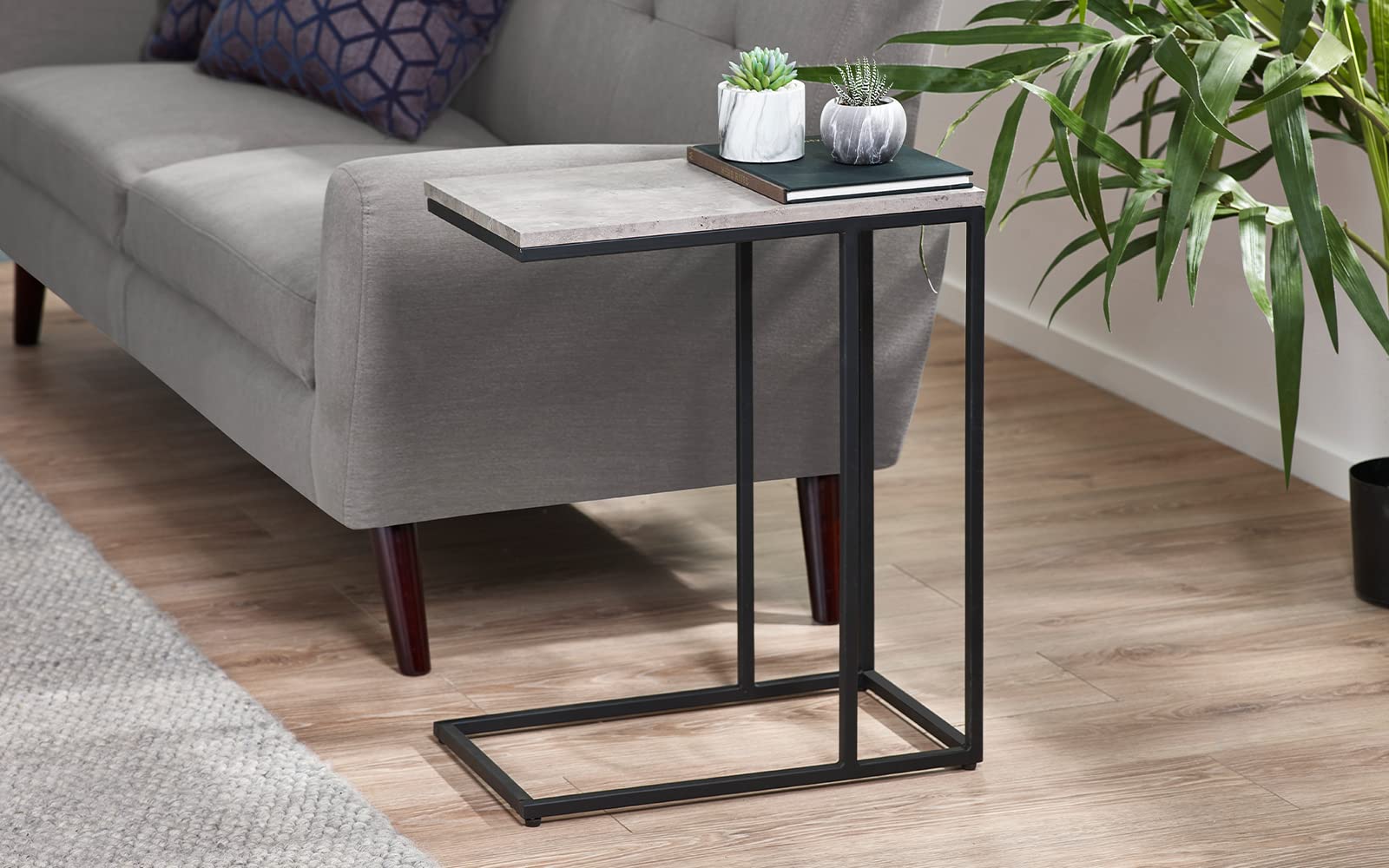 Julian Bowen Staten Drinks Table, Concrete Effect/Black