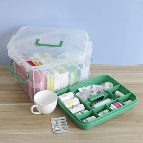 Callyne Set of 1 Clear Storage Box Container, Family First Aid Box Medicine Box Organizer