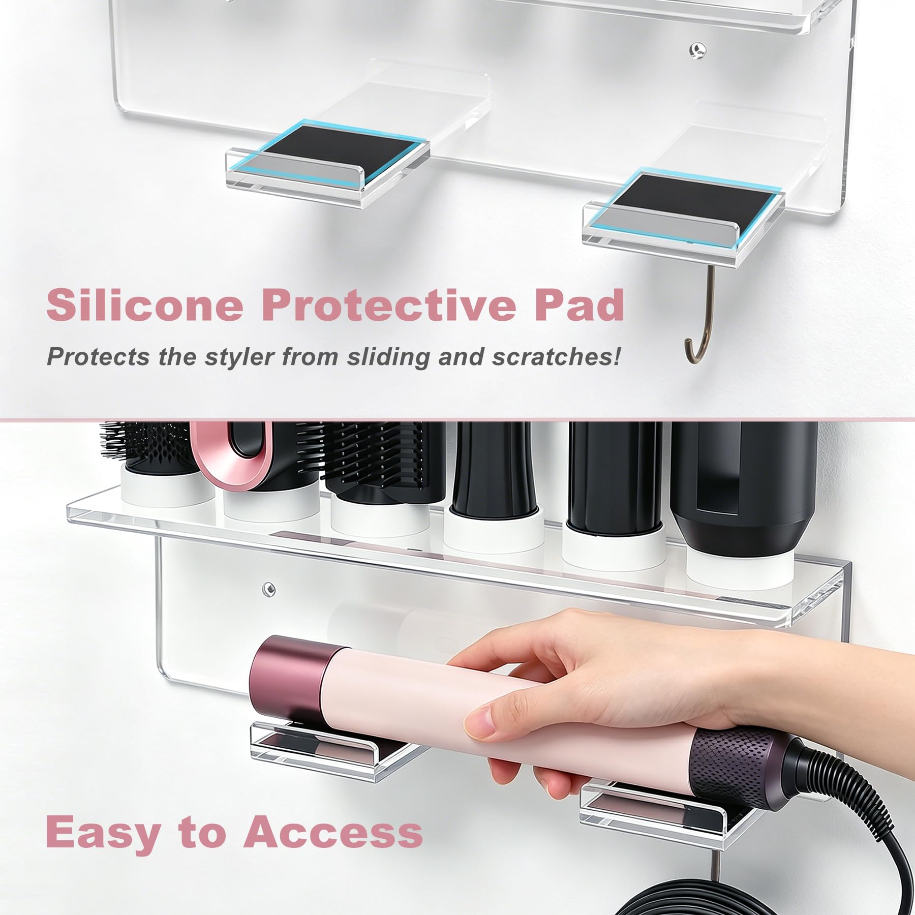 Affogato Wall Mount Holder Compatible with All Dyson Airwrap Styler Accessories, Upgraded Acrylic 6 Holes Storage Organizer Rack for Bathroom