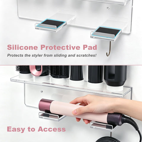 Affogato Wall Mount Holder Compatible with All Dyson Airwrap Styler Accessories, Upgraded Acrylic 6 Holes Storage Organizer Rack for Bathroom