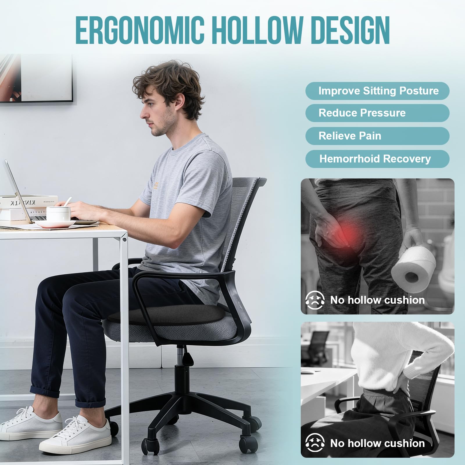 DmTown Donut Cushion for Hemorrhoids, Coccyx Cushion for Tailbone Pain