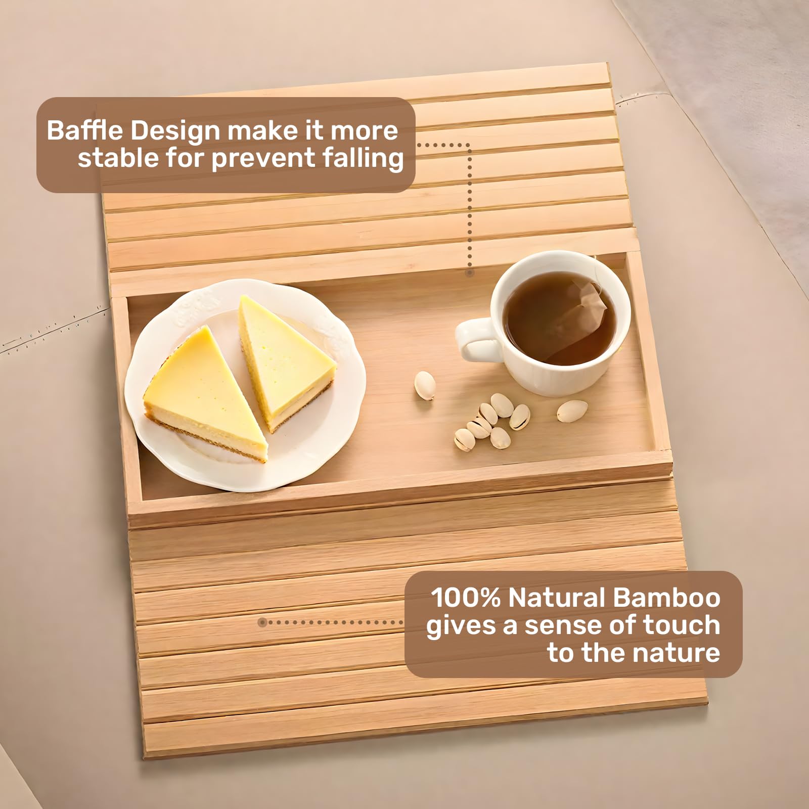 ULIKEUS Bamboo Sofa Arm Tray Foldable Couch Cup Holder Anti-Slip Armrest Organizer Sofa Side Table for Control, Drink, Snacks, Cups