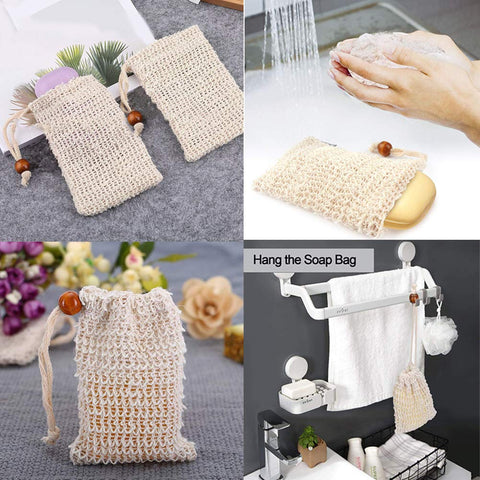 Desenda 2 PCS Natural Safe and Durable Sisal Fiber Soap Bags, Soap Holders Shampoo Bars Saver Pouches for Foaming and Drying Soap Shower Bath