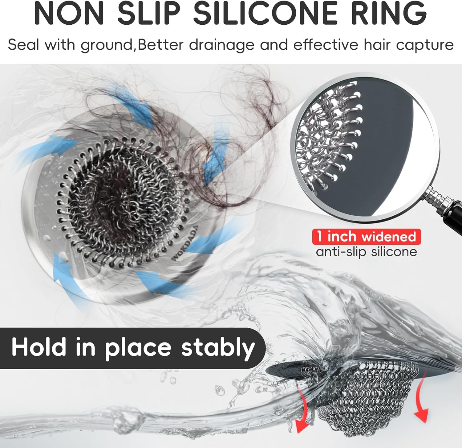 WOKDADA Shower Drain Cover, 4.4" Anti-Clog Hair Catcher for Shower Drain