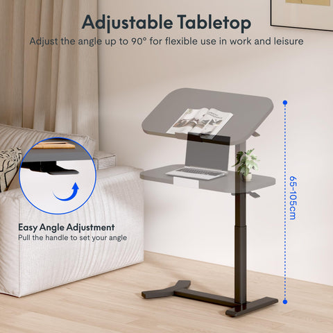 FLEXISPOT Overbed Table with Wheels, Adjustable Height Bedside Table, Rolling Laptop Desk for Bed Sofa, Small Standing Desk 75 x 40 cm