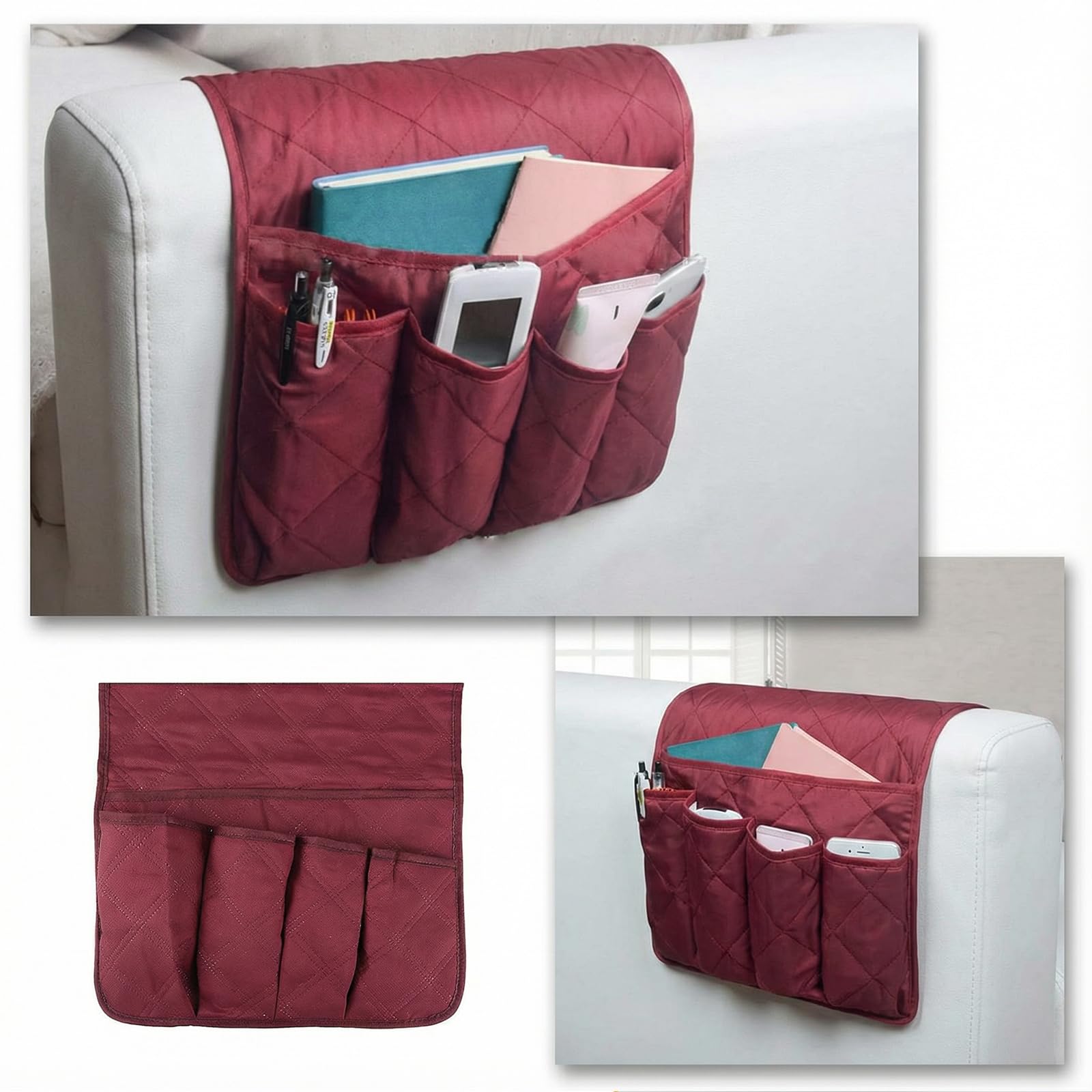 YancLife Sofa Armrest Organizer, Sofa Couch Waterproof Chair Armrest Durable Soft Caddy Organizer Holder for Phone, Cellphone, Book, Magazines