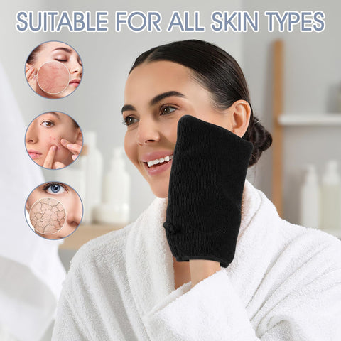 Qichan 10 Pcs Facial Mitts, 15 x 21cm Soft Bamboo Fiber Wash Mitts Body and Face, Reusable Makeup Remover Gloves
