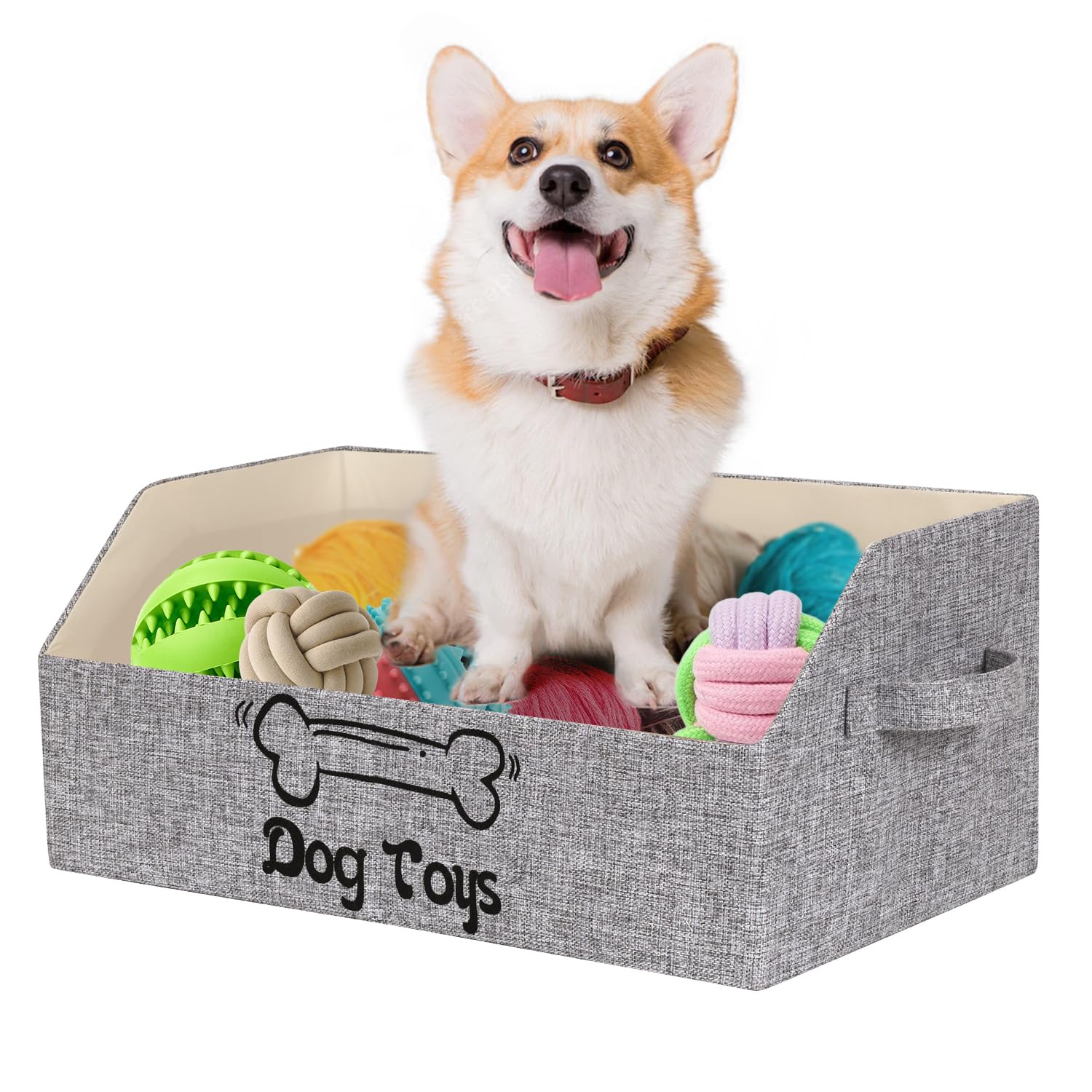 BinWhiz Large Dog Toy Box Storage, 50x29x22 cm Toy Basket for Dogs and Puppies, Collapsible Pet Storage Box Bin Chest Holder Organizer with Handles