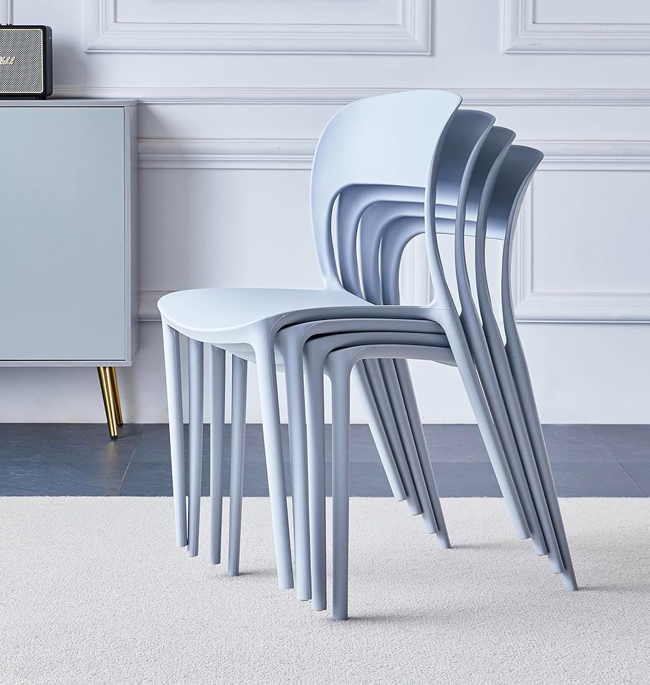 Hallowood Furniture Stoker Stackable Plastic Dining Chairs Set of 4, Grey
