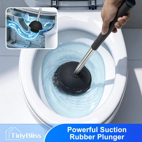 TidyBliss Toilet Brush and Plunger Combo Set with Holder and Hidden Tweezers, Heavy Duty Bathroom Bowl Scrubber Cleaning Kit for Bathtub Wash Basin
