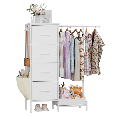 Chest of Drawers with Retractable Hanging Rail and 4 Fabric Drawers