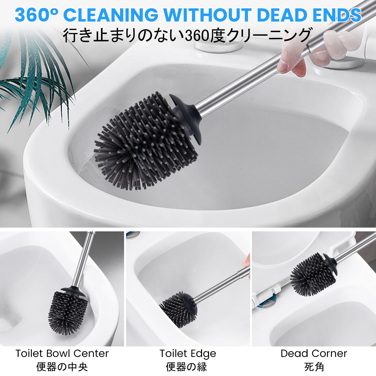 Smartbin Stainless Steel Toilet Brush and Holder Toilet Brush Bowl Cleaning Brush Double Layer Holder Long Brush Handle High Density Silicone Head