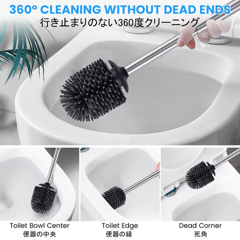 Smartbin Stainless Steel Toilet Brush and Holder Toilet Brush Bowl Cleaning Brush Double Layer Holder Long Brush Handle High Density Silicone Head