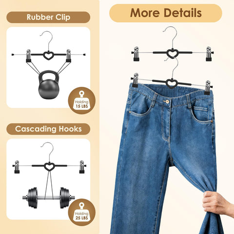 20 Pack Trouser Hangers with Clips |Space Saving Chrome Metal Adult Skirt & Coat Hangers|Strong Clothes Hangers for Trousers Bottoms Jeans Slacks