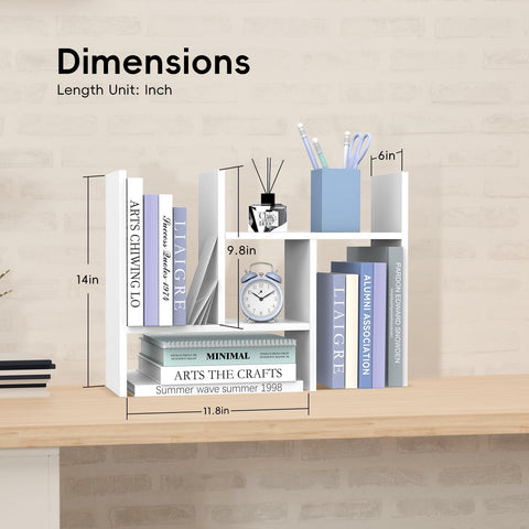 SUPEASY Wood Desk Shelf, 5-Unit Desktop Organizer Adjustable Desktop Shelves, Wood Tabletop Bookshelf Desk Organizers and Accessories for Home Office