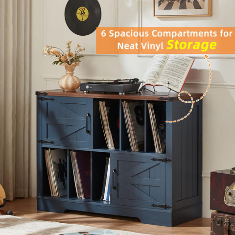 LELELINKY Record Player Stand with Storage, 1m Farmhouse Vinyl Cabinet