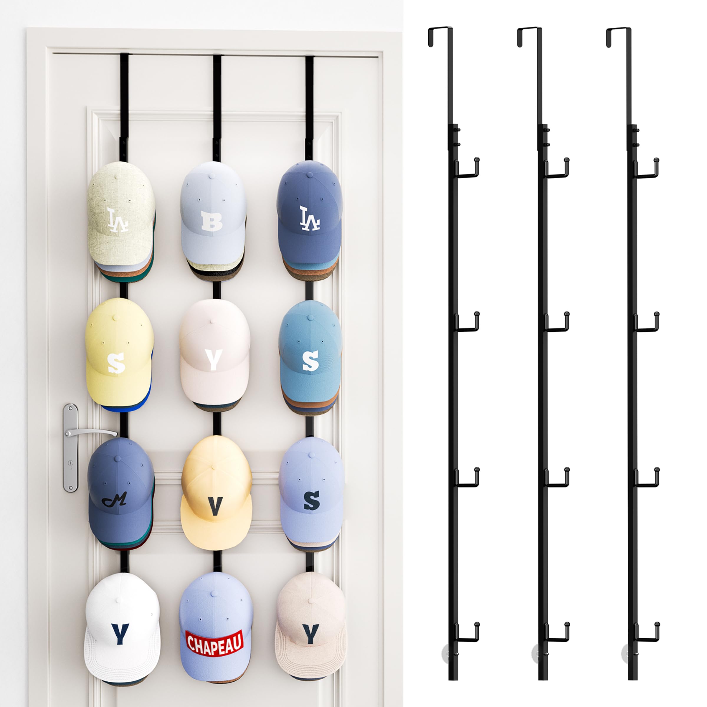 SWTYMIKI 3 Pack Over Door Hat Rack - Metal Baseball Cap Organiser