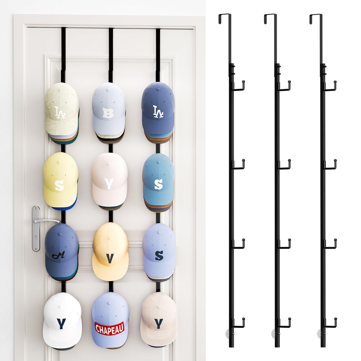 SWTYMIKI 3 Pack Over Door Hat Rack - Metal Baseball Cap Organiser