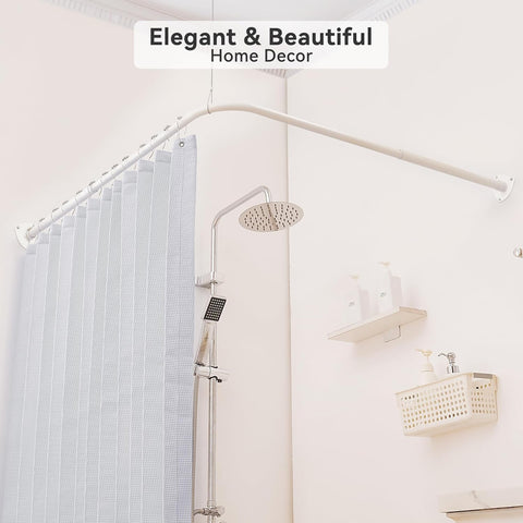 Shower Curtain Pole, L Shaped Shower Curtain Rail, Extendable Shower Curtain Rod for Bathroom, Clothing Store