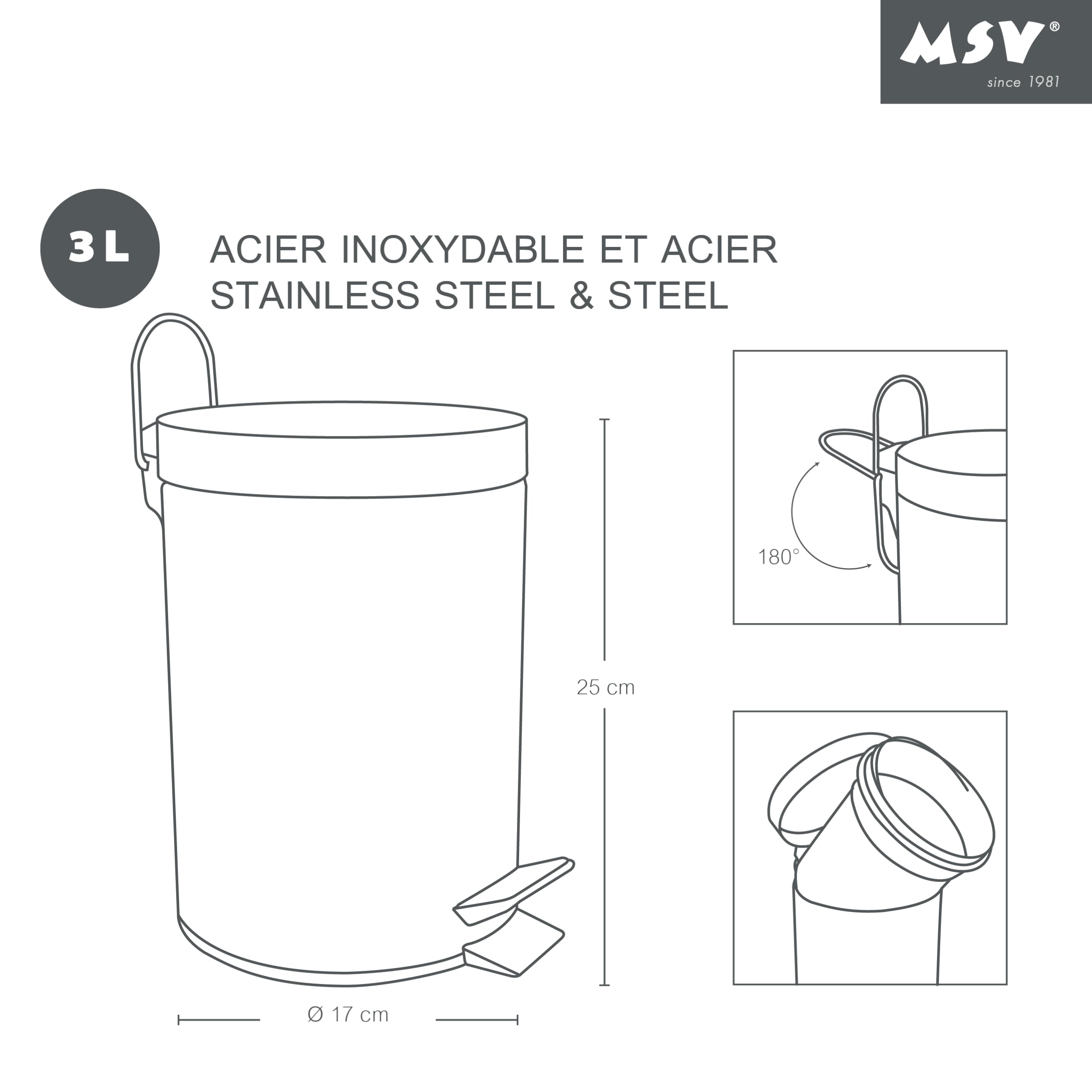 MSV Basil Green Cosmetic Bin Pedal Bin 3 Litres with Removable Inner Bucket