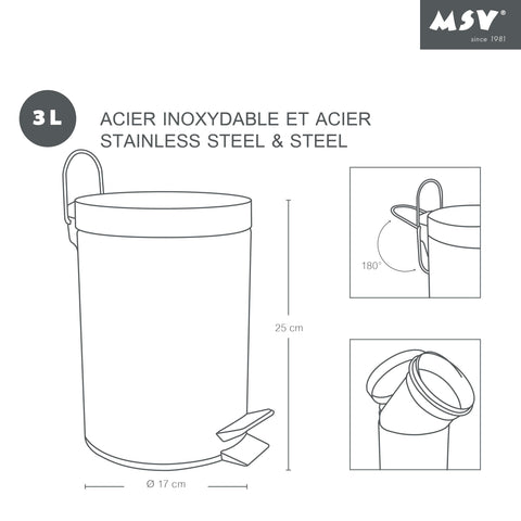 MSV Basil Green Cosmetic Bin Pedal Bin 3 Litres with Removable Inner Bucket