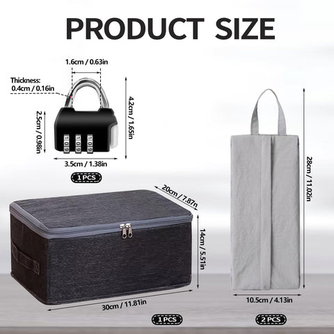 Lockable Box, Medicine Storage Box Boxes Storage with Lock, Foldable Storage Box, Mini Lock, 2 Storage Bags for Socks and Underwear, Waterproof