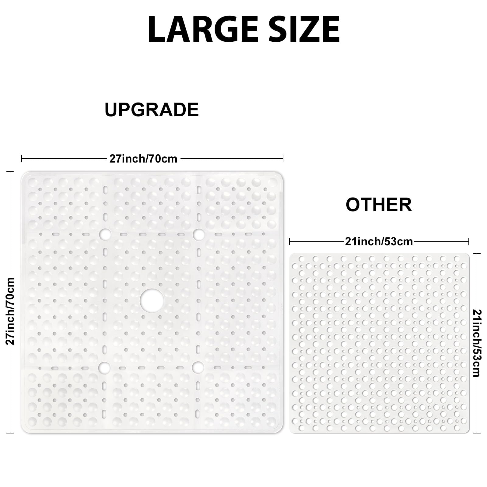 Square Shower Mat Non Slip: 70 X 70 cm Large Shower Mats for Inside Shower - Soft TPE Shower Mat Anti Slip Anti Mould with Drain Hole in Middle