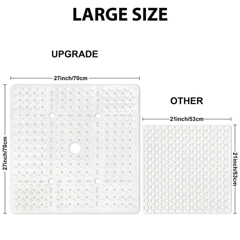 Square Shower Mat Non Slip: 70 X 70 cm Large Shower Mats for Inside Shower - Soft TPE Shower Mat Anti Slip Anti Mould with Drain Hole in Middle