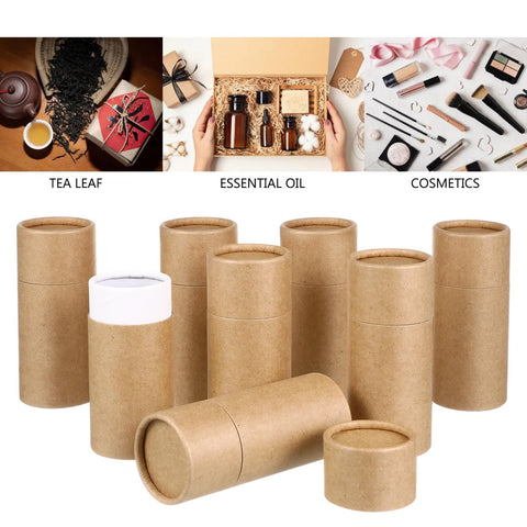 HEALLILY 10Pcs Kraft Paperboard Tubes, Paper Essential Oil Bottle Storage Boxes With Lid, Cylinder Packaging Box for Cosmetic Tea Small 50ml