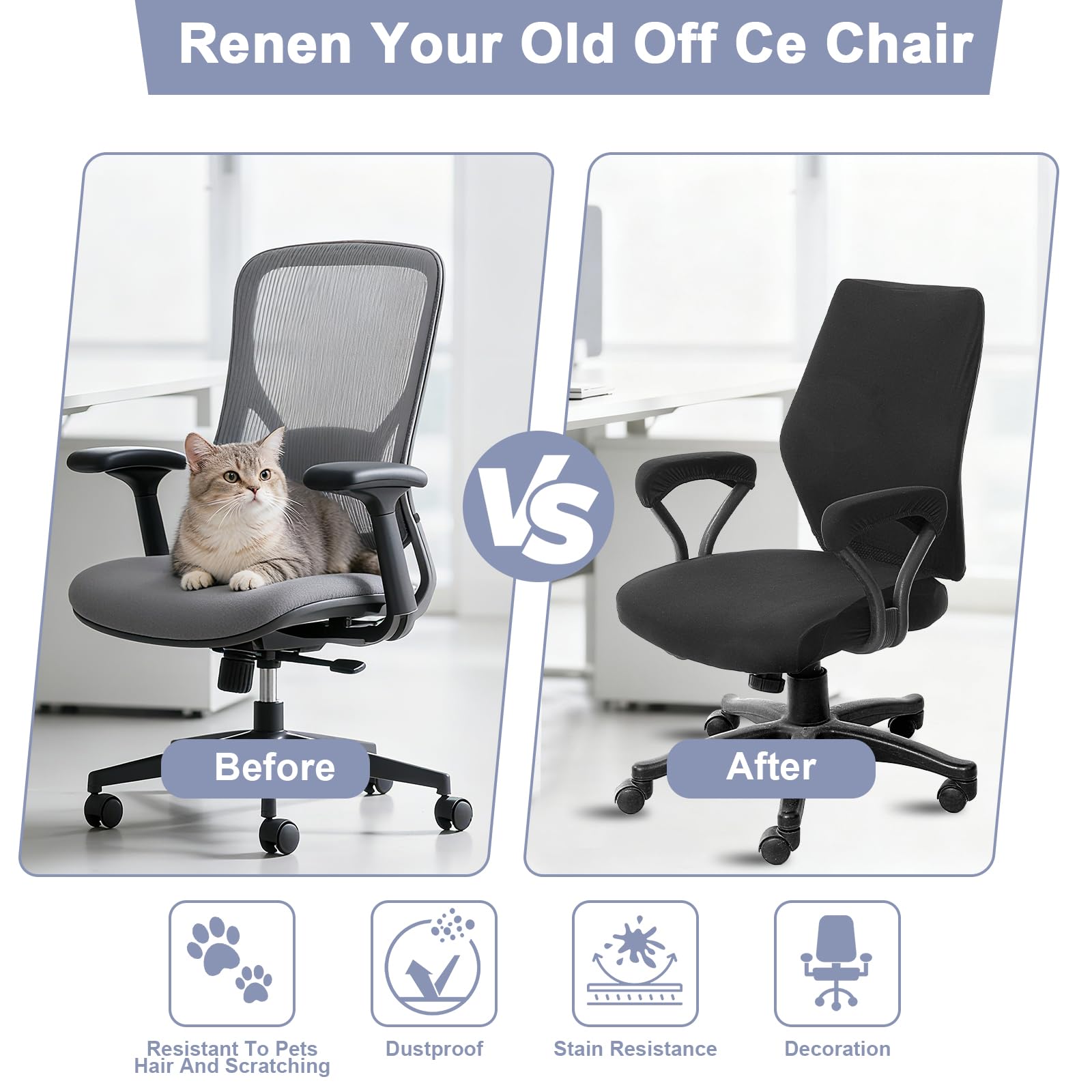 Yolev 4 Pcs Office Chair Covers Set,Computer Universal Protective Stretchable Chair Seat Covers with Armrest Cover,Slipcovers Pads,Cushion Backrest