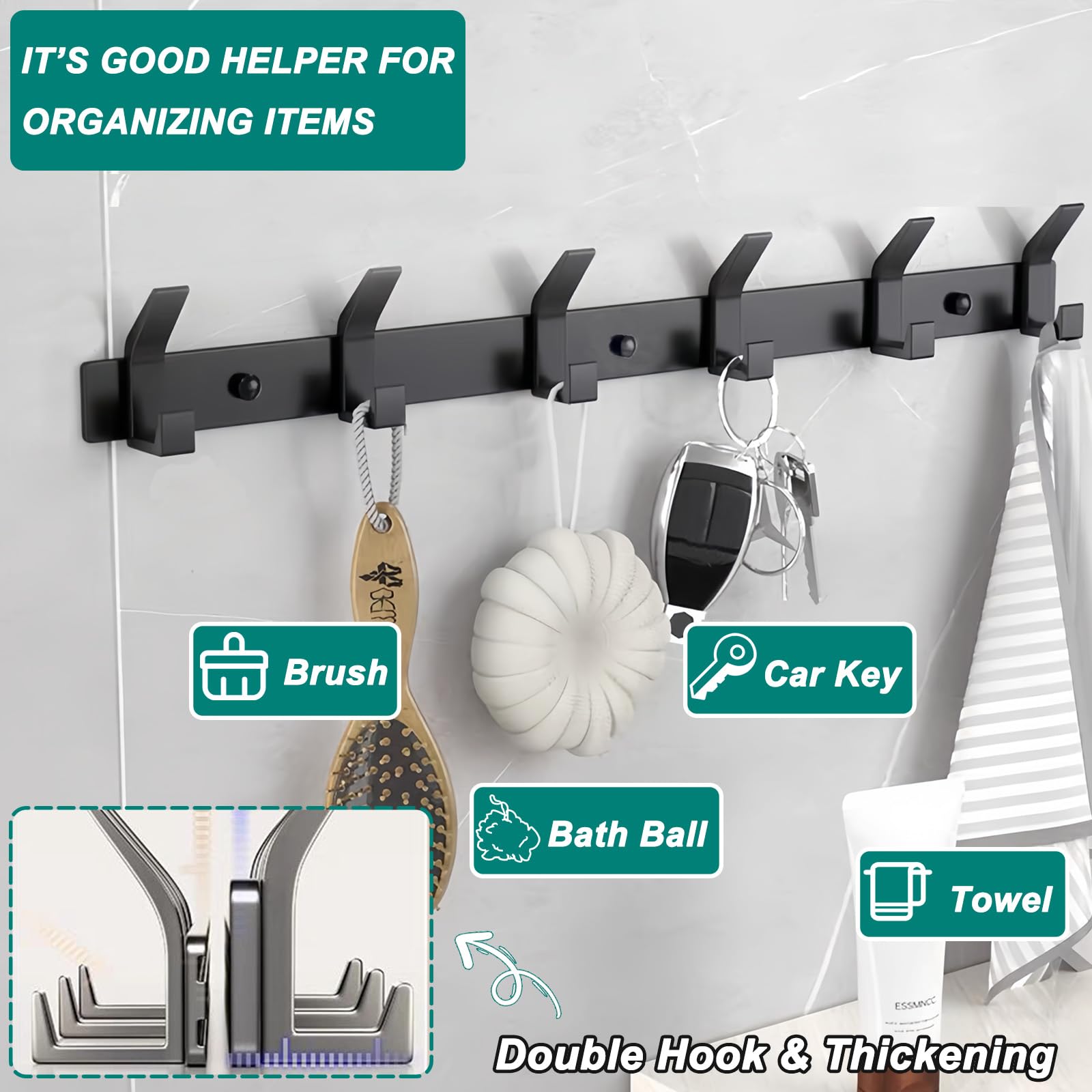 QMAHA Coat Hooks Wall Mounted, Heavy Duty Coat Racks With 6 Hooks, Modern Hanger Rack for Hanging
