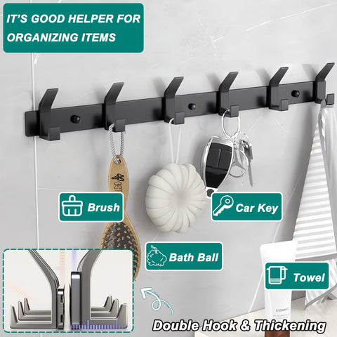 QMAHA Coat Hooks Wall Mounted, Heavy Duty Coat Racks With 6 Hooks, Modern Hanger Rack for Hanging