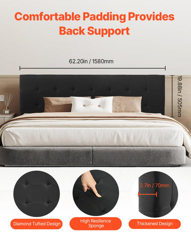 VEVOR Headboard, Queen Size Headboard with Adjustable Height, Comfortable Diamond Tufted for Queen Size Bed, W62.2 x H(42.72-54.53) x D2.76 in