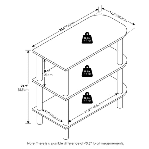 Furinno TURN-N-TUBE Shoe Rack, 3-Tier Shoe Organizer, Shoe Rack Storage with Curved Freestanding Organizer, 29.72 x 59.94 x 55.63 cm