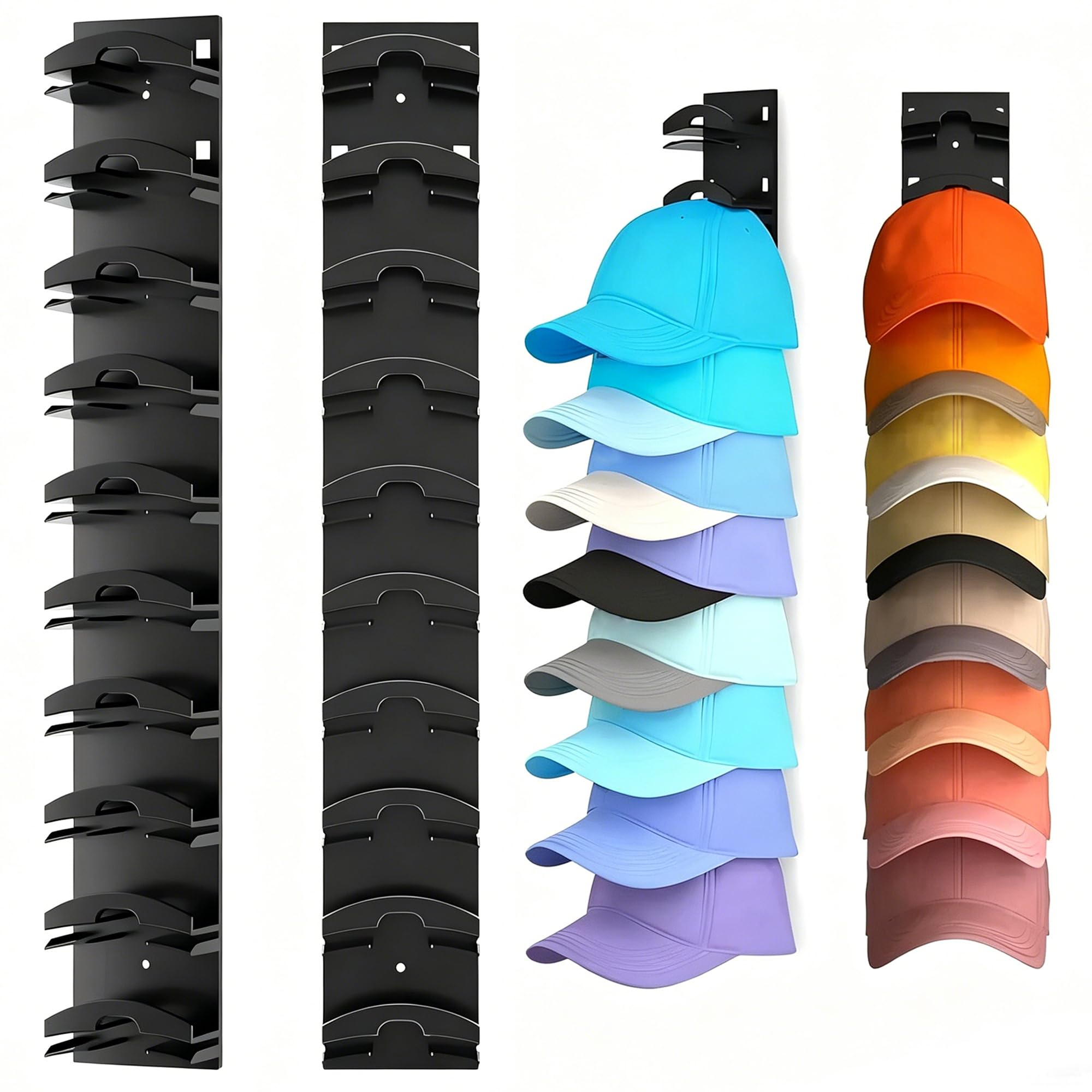 Houbobo 2 Pack Hat Organizer for Baseball Caps, Strong Adhesive Hat Rack for Wall, Hat Rack for Wall with Strong Adhesive Hold up to 20 Hats