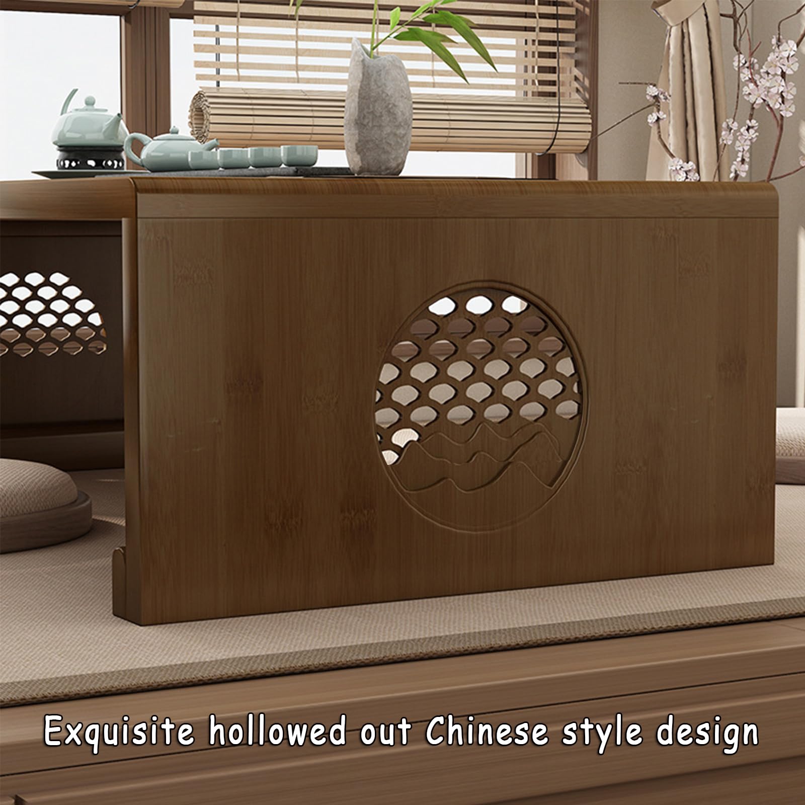 JIANCNGU Bamboo Chinese Tea Floor Table Japanese Foldable Coffee Table Altar Table For Meditation Low Portable Collapsable Tatami Table for Living