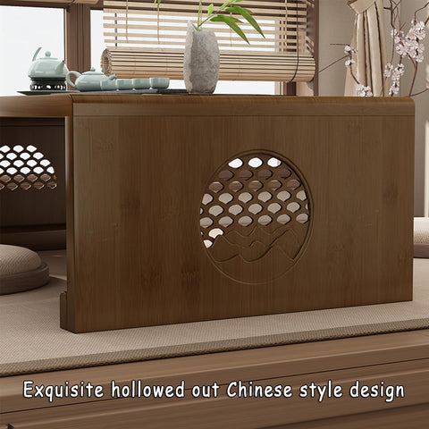 JIANCNGU Bamboo Chinese Tea Floor Table Japanese Foldable Coffee Table Altar Table For Meditation Low Portable Collapsable Tatami Table for Living