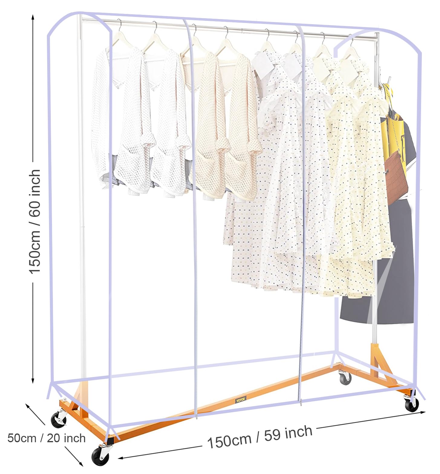 Ruibo Clear Clothes Rail Cover with 2 Durable Zippers Waterproof Dustproof Clothes Rail Cover Medium 150 x 50 x 152 cm