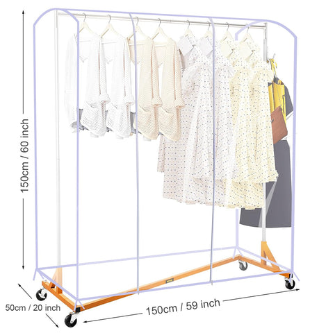 Ruibo Clear Clothes Rail Cover with 2 Durable Zippers Waterproof Dustproof Clothes Rail Cover Medium 150 x 50 x 152 cm