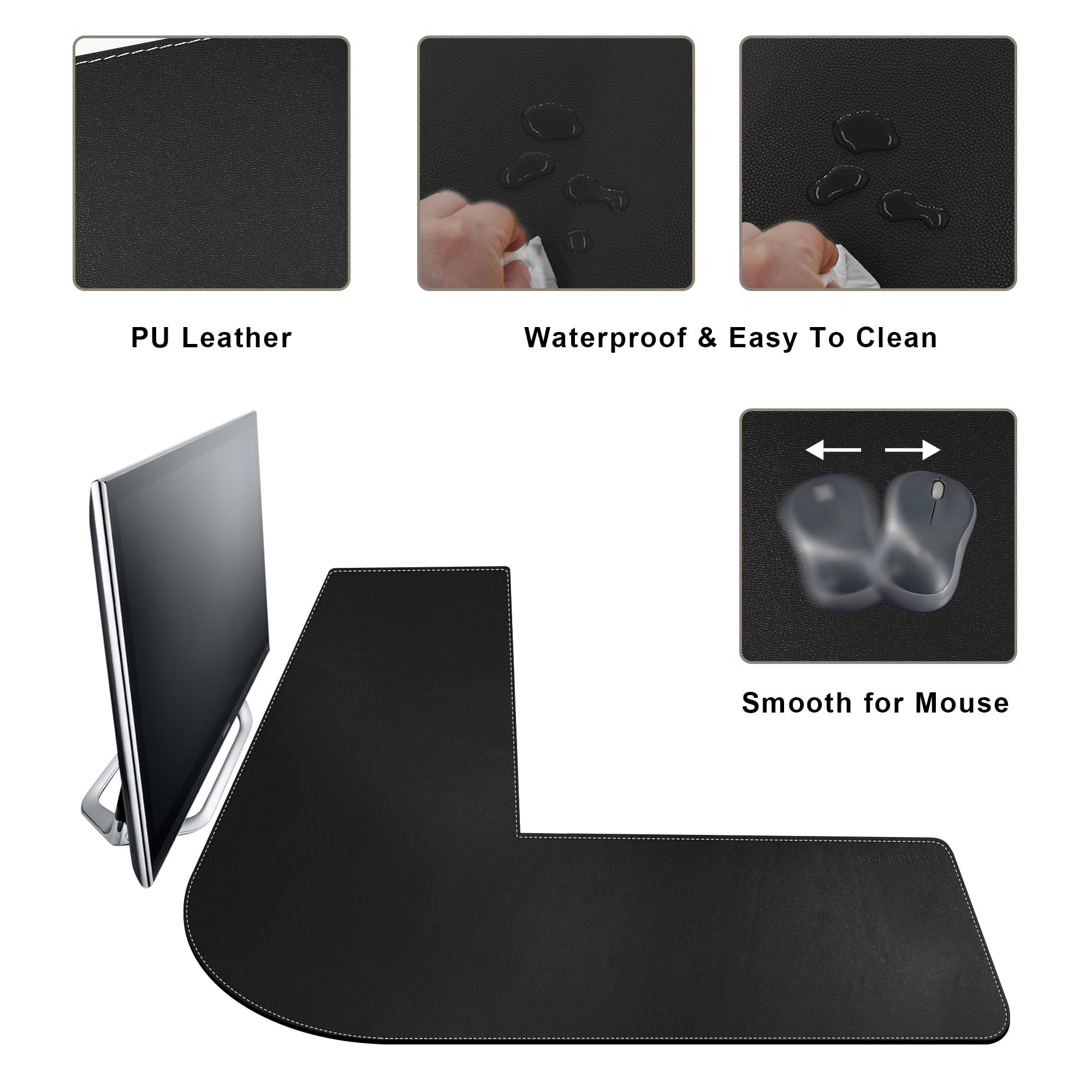 Mydours L-Shape Desk Pad, (38"+38) x 13" Large PU Leather Corner Desk Mat Blotter, XXL Large Waterproof Gaming Mouse Pad