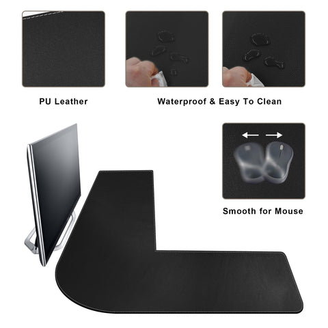 Mydours L-Shape Desk Pad, (38"+38) x 13" Large PU Leather Corner Desk Mat Blotter, XXL Large Waterproof Gaming Mouse Pad
