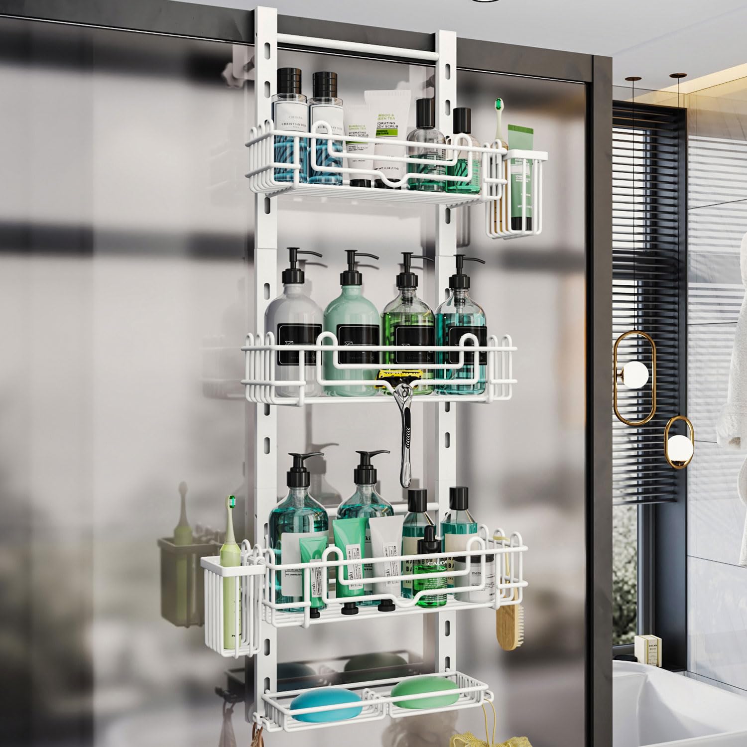 HapiRm Over Door Shower Caddy - 4 Tier Adjustable Shower Caddy Hanging