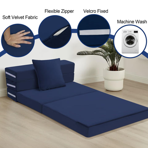 MeMoreCool Folding Floor Mattress Single, Fold Out Sofa Chair, Navy