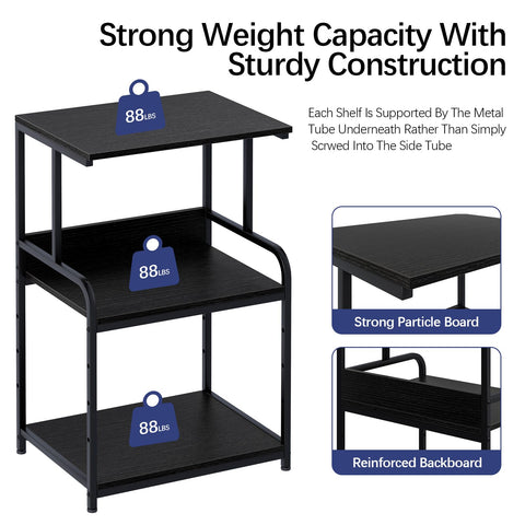 3-Tier Printer Stand, Large Printer Table on Wheels, Movable Printer Stand with Storage, Rolling Printer Cart for Fax Scanner Files Media Player