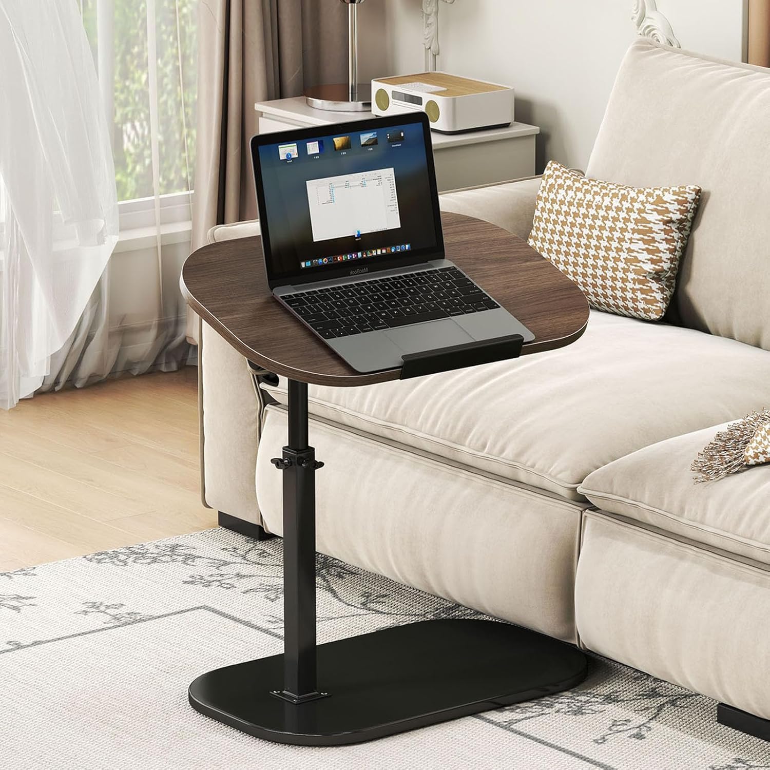 Kiss Me C Shaped Side Table 360° Swivel End Table TV Tray Laptop Desk