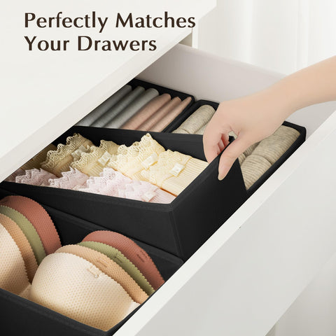 DIMJ 12 Pack Wardrobe Storage Organiser - Underwear Drawer Organiser, Black