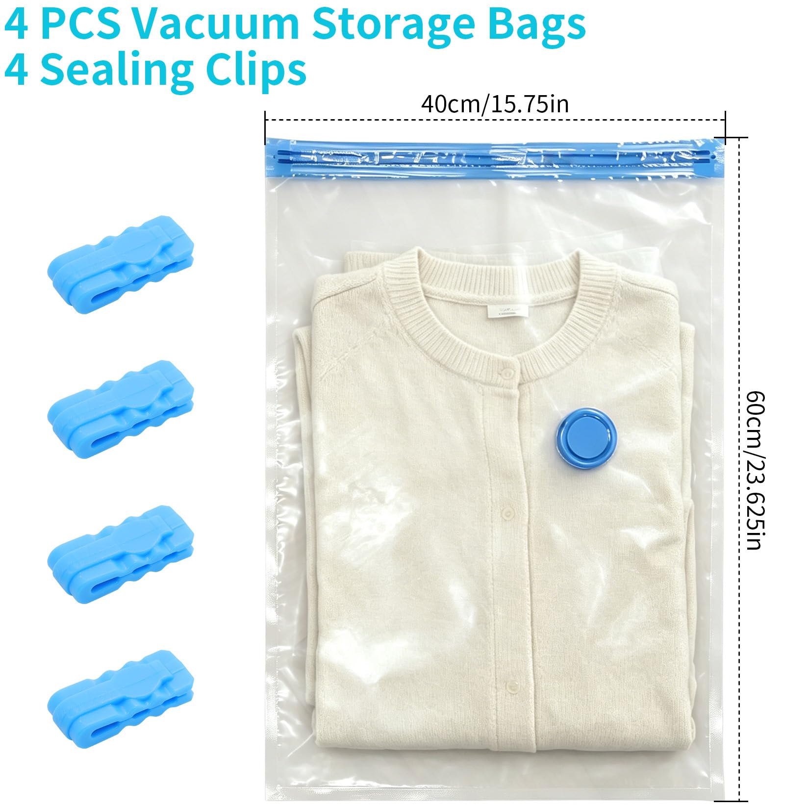4 Pcs Space Saver Bags Vacuum Storage Bags Small Compression Zipper Storage Bags Vacuum Pack Bags for Clothes, Vacuum Bags for Clothes Travel Home